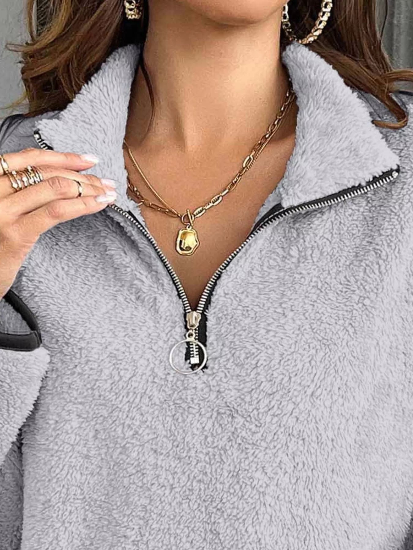 Plus Size Cozy Fleece Quarter Zip Sweatshirt with Pockets