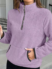 Plus Size Cozy Fleece Quarter Zip Sweatshirt with Pockets