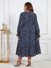 Plus Size Ditsy Floral Print Flounce Sleeves Maxi Dress