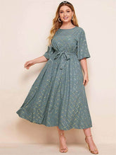 Plus Size Flared Sleeves Holographic Print Maxi Dress US 16-18 / CadetBlue