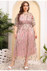Plus Size Floral Embroidered Mesh Lace Dress