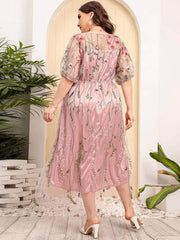Plus Size Floral Embroidered Mesh Lace Dress