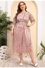 Plus Size Floral Embroidered Mesh Lace Dress