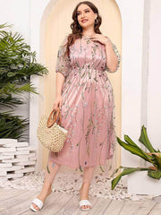 Plus Size Floral Embroidered Mesh Lace Dress