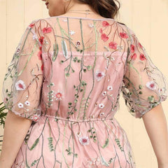Plus Size Floral Embroidered Mesh Lace Dress