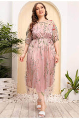 Plus Size Floral Embroidered Mesh Lace Dress