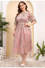 Plus Size Floral Embroidered Mesh Lace Dress