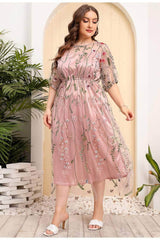 Plus Size Floral Embroidered Mesh Lace Dress