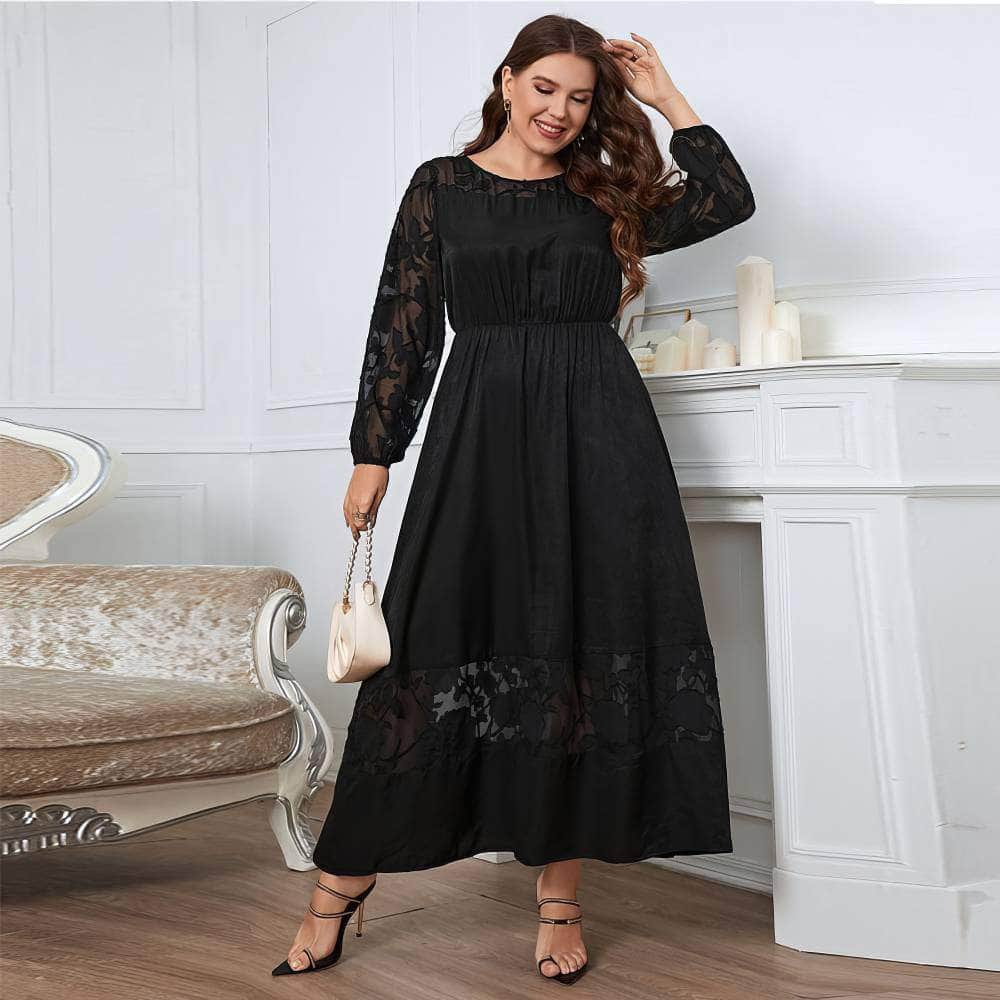 Plus Size Floral Lace Bell Sleeves Maxi Dress