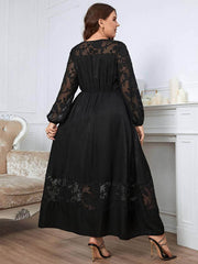 Plus Size Floral Lace Bell Sleeves Maxi Dress