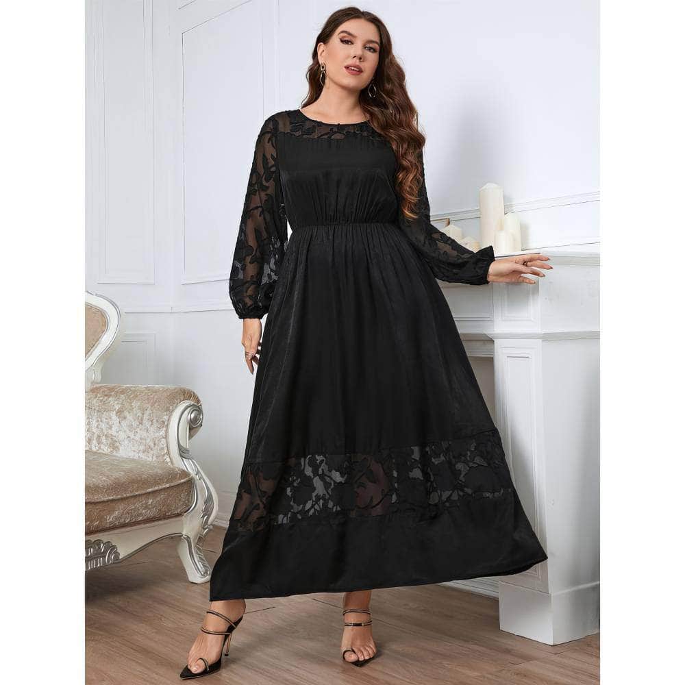Plus Size Floral Lace Bell Sleeves Maxi Dress