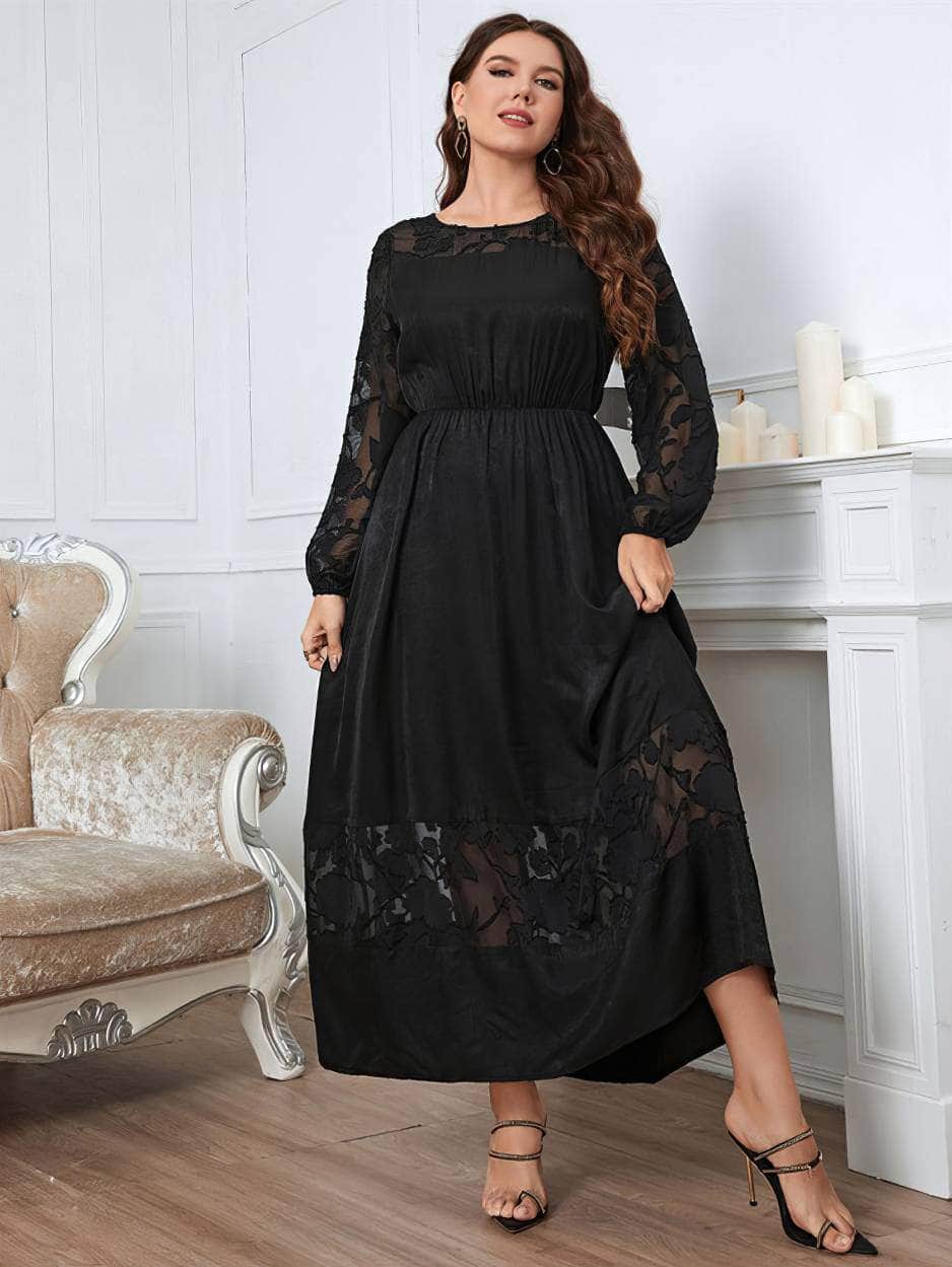 Plus Size Floral Lace Bell Sleeves Maxi Dress US 16-18 / Black
