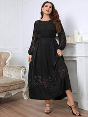 Plus Size Floral Lace Bell Sleeves Maxi Dress US 16-18 / Black