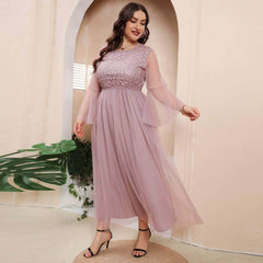 Plus Size Floral Lace Embroidered Double Mesh Dress