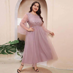 Plus Size Floral Lace Embroidered Double Mesh Dress