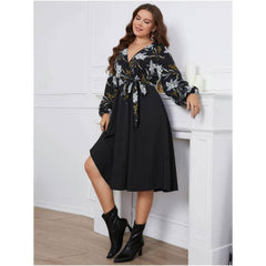 Plus Size Floral Print Surplice Neck Midi Dress