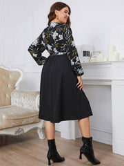Plus Size Floral Print Surplice Neck Midi Dress