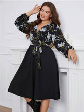 Plus Size Floral Print Surplice Neck Midi Dress US 16-18 / Black