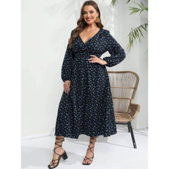 Plus Size Floral Print V-neck Ruched Waist Maxi Dress
