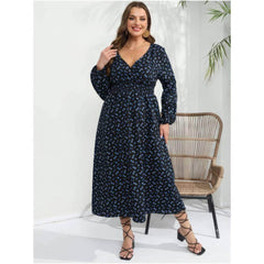 Plus Size Floral Print V-neck Ruched Waist Maxi Dress