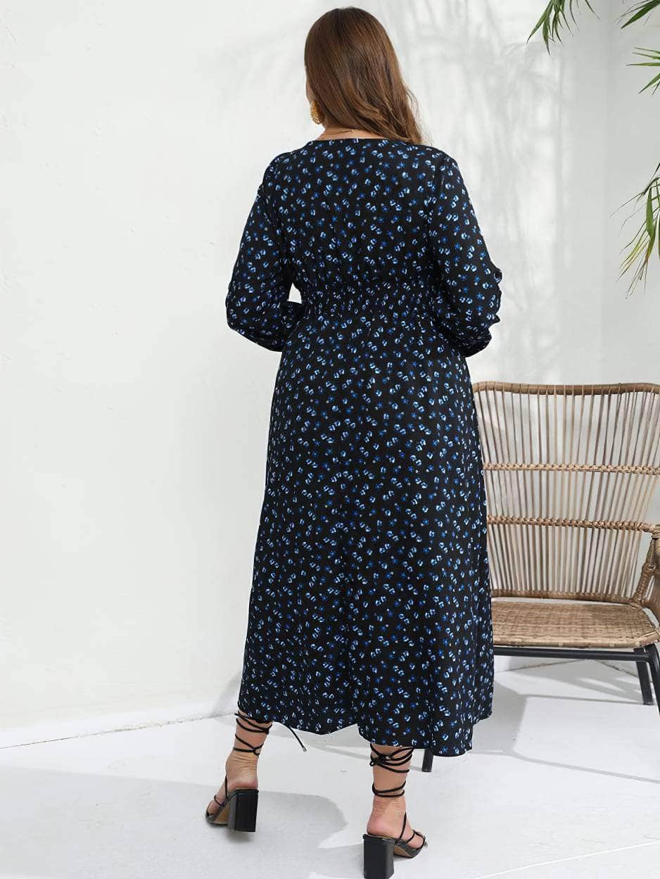 Plus Size Floral Print V-neck Ruched Waist Maxi Dress
