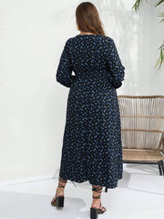 Plus Size Floral Print V-neck Ruched Waist Maxi Dress