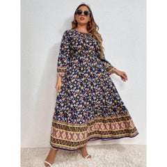 Plus Size Floral Sleeves Bohemian Floral Print Maxi Dress
