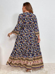 Plus Size Floral Sleeves Bohemian Floral Print Maxi Dress