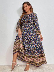 Plus Size Floral Sleeves Bohemian Floral Print Maxi Dress US 16-18 / Black