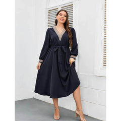 Plus Size Flounce Sleeves Embroidered Front Sash Dress