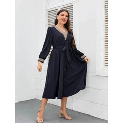 Plus Size Flounce Sleeves Embroidered Front Sash Dress