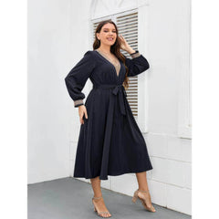 Plus Size Flounce Sleeves Embroidered Front Sash Dress