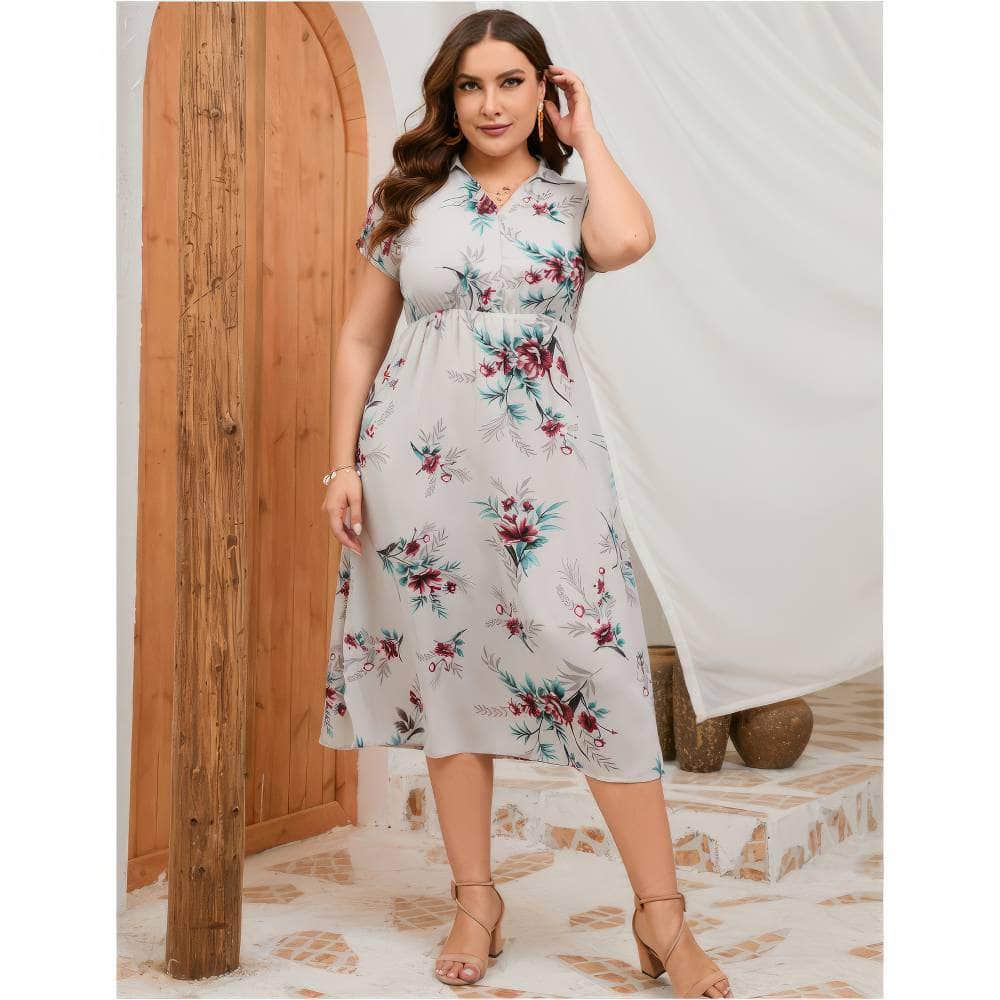 Plus Size Flutter Sleeves Surplice Neck A-line Side Slit Dress