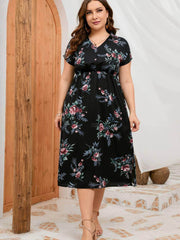 Plus Size Flutter Sleeves Surplice Neck A-line Side Slit Dress US 16-18 / Blue