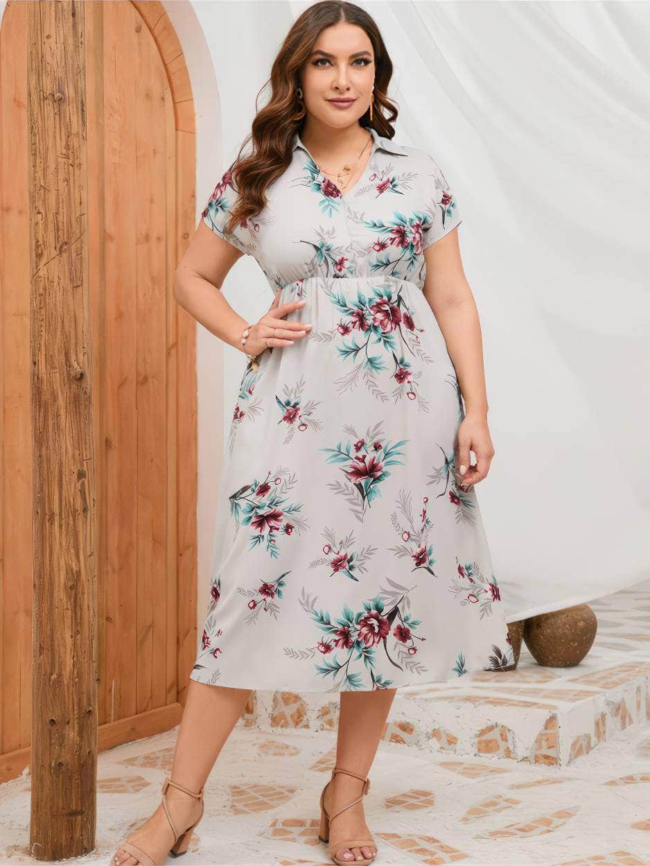 Plus Size Flutter Sleeves Surplice Neck A-line Side Slit Dress US 16-18 / LightGray