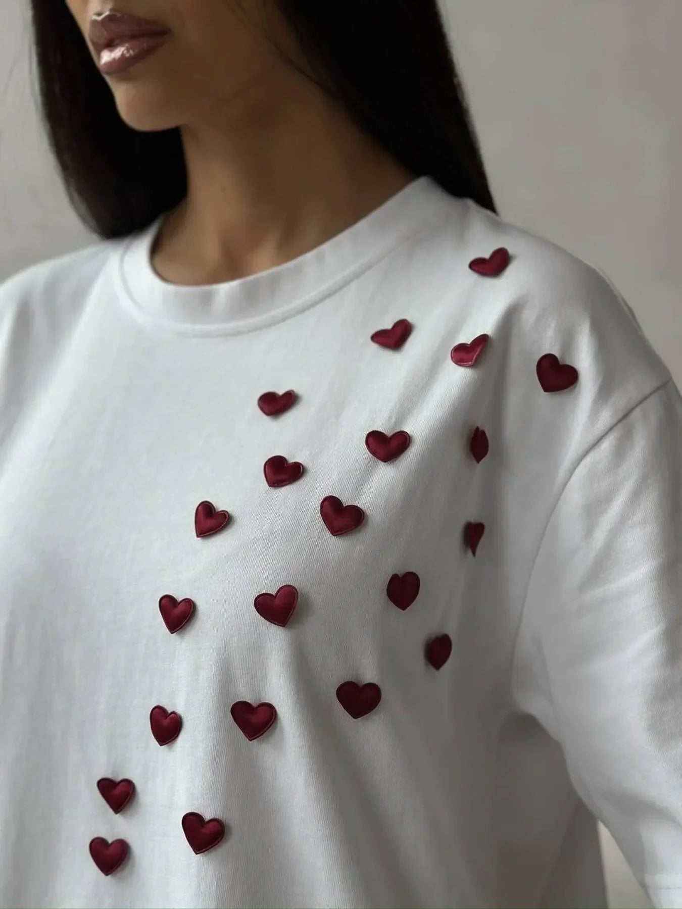 Plus Size Heart Round Neck Short Sleeve T-Shirt