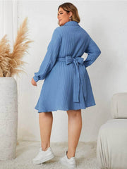 Plus Size Lantern Sleeves Collared CrissCross Skater Dress