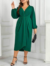 Plus Size Lantern Sleeves Front Knot Pleat Detailed Dress US 16-18 / Green
