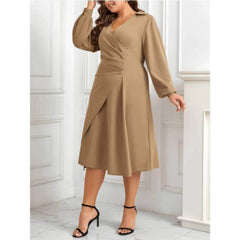 Plus Size Lantern Sleeves Wrapped Hem Dress