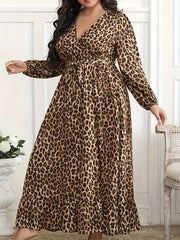 Plus Size Leopard Print Surplice Maxi Dress Leopard Print / 1XL