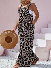 Plus Size Leopard Print Wide Leg Casual Overalls