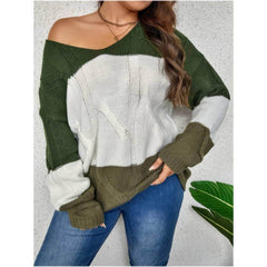 Plus Size Long Sleeves Color Block Knitted Sweater Top