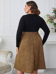 Plus Size Long Sleeves Front Cut Out Leopard Print Dress