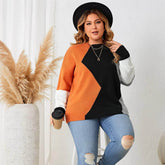 Plus Size Long Sleeves Loose Fit Multicolor Patchwork Sweater Shirt Multicolor / XL