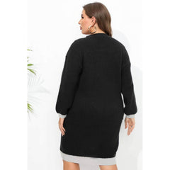 Plus Size Long Sleeves Rib Knitted Two-Toned Midi Sweater Dress