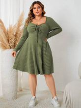 Plus Size Long Sleeves Sweetheart Neck Rib Knit A-line Dress US 16-18 / OliveDrab