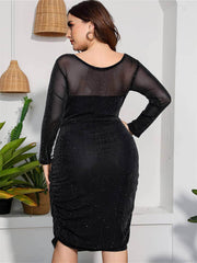 Plus Size Off-Shoulder Mesh Sequin Midi Dress
