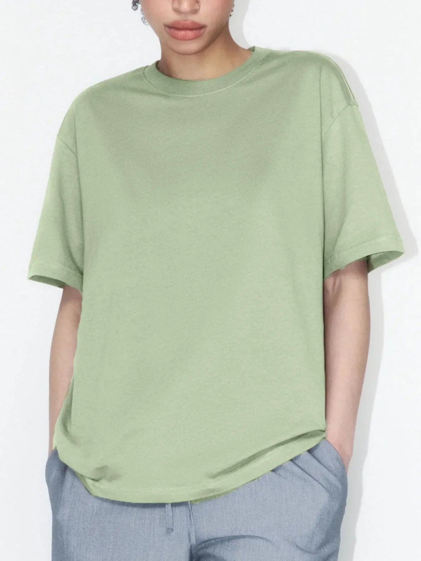 Plus Size Oversized Round Neck Short Sleeve T-Shirt Sage / M