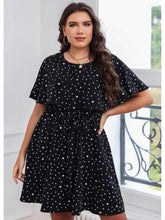Plus Size Polka Dot Butterfly Sleeves Belted Dress US 16-18 / Black