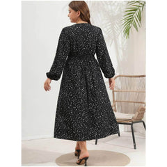 Plus Size Polka Dot Lantern Sleeves Ruched Maxi Dress